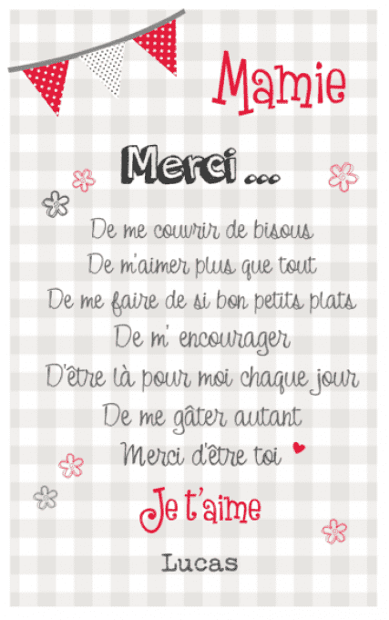 Magnet Poème Mamie, Merci