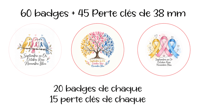 60 badges + 45 Porte clés