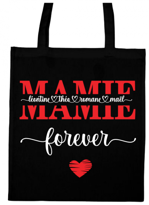 Tot bag noir Mamie et prénom des petits enfants