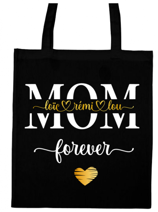 Tot bag noir MOM et prénom des enfants