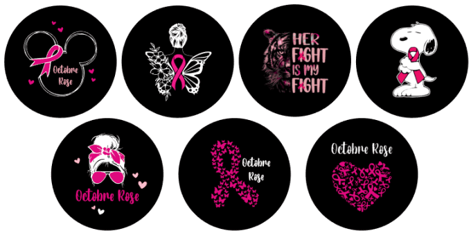 Lot de 7 Badges, Portes clés ou Magnets Black