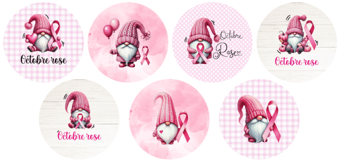 Lot de 7 Badges, Portes clés ou Magnets Gnomes