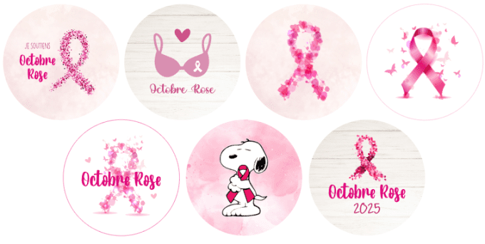 Lot de 7 Badges, Portes clés ou Magnets Pastels